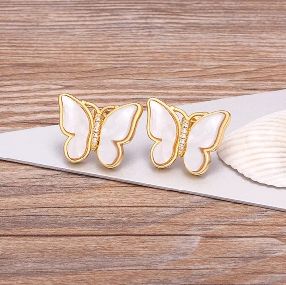 New Gold Enamel Butterfly Stud Earrings for Women - Picture 1 of 3